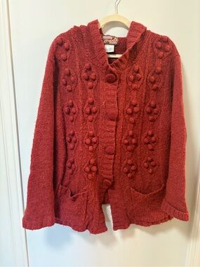 April Cornell Vintage Wool Blend Sweater Baubles Button Size Large Hood Buttons